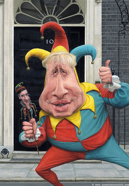 Caricature of Prime Minister Boris Johnson and brexit fan Jacob Rees Mogg