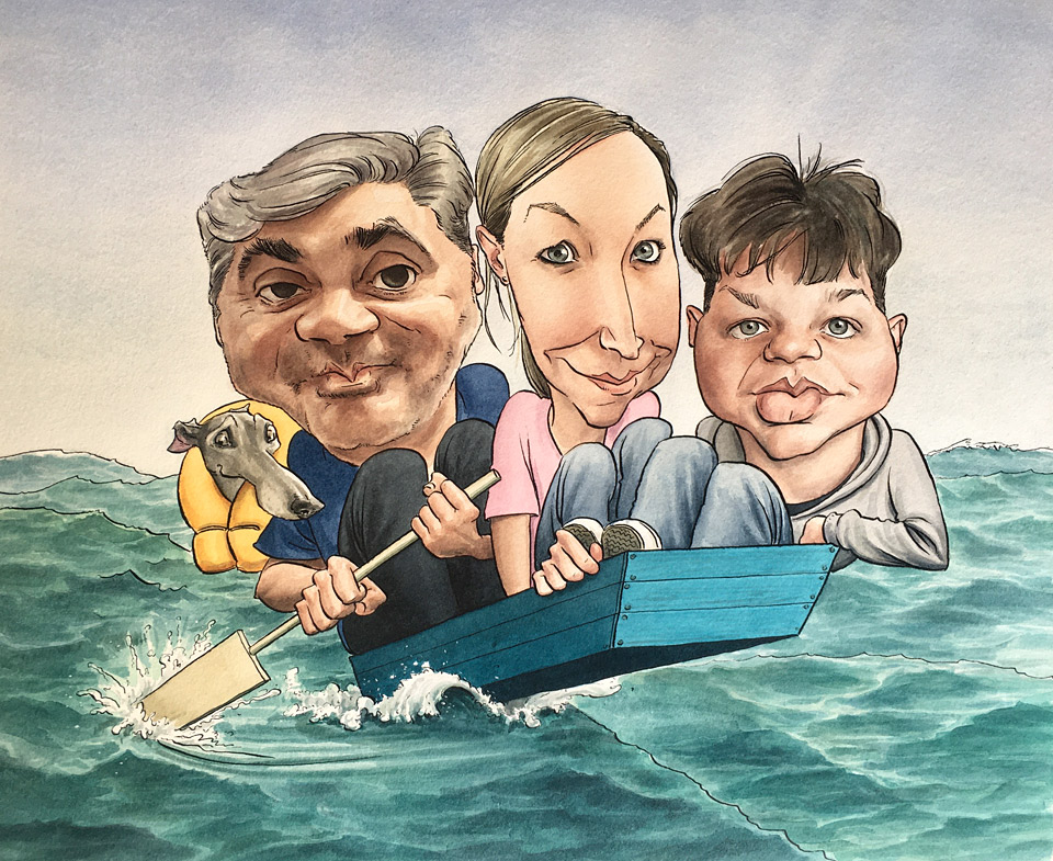 sample family caricature- commissioned using photographs.