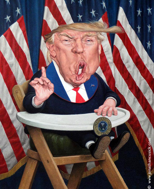 caricature of president donald j trump by caricaturist jonathan cusick, UK