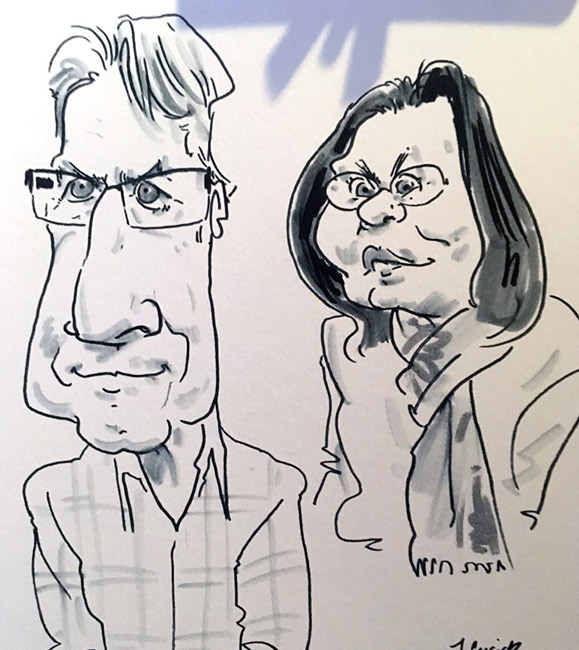 live caricature drawing of wedding guests in the Cotswolds- man and wife
