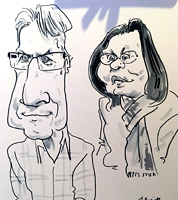 live caricature drawing of wedding in the cotswolds- man and woman