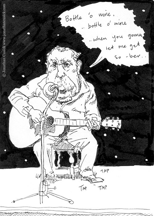 folk guitarist reportage illustration