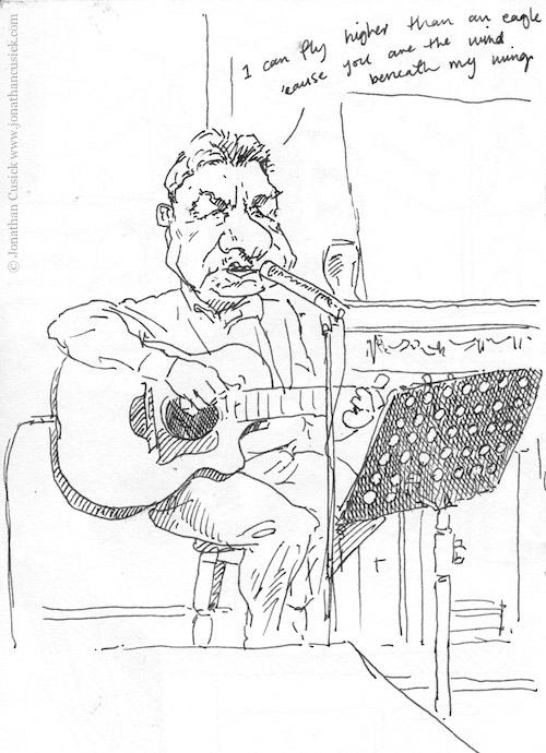 reportage sketchbook drawing of guitarist