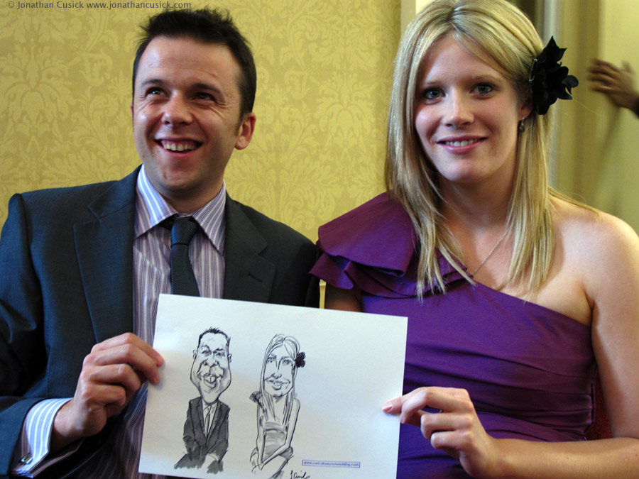 live caricaturist for hire in warwick- sample drawing of wedding guests