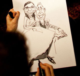 Examples of caricature drawings from a live caricaturist; book a caricaturist for your wedding