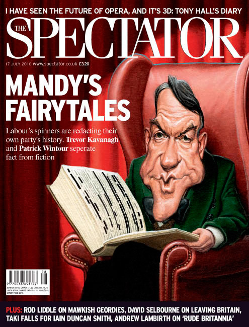 spectator magazine cover cartoon- politicak caricature of Labour politician Peter Mandelson
