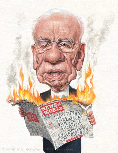 uk caricaturist Jonathan cusick cover illustration for political magazine The Spectator. Caricature of RUpert Murdoch