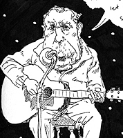 reportage illustration drawing of folk singer/guitarist