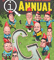 caricature for book cover, QI Annual by jonathan cusick, professional caricaturist