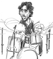 sketchbook drawing of jazz drummer