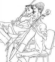 sketchbook drawing of string quartet concert
