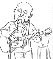 drawing from a folk club of guitarist